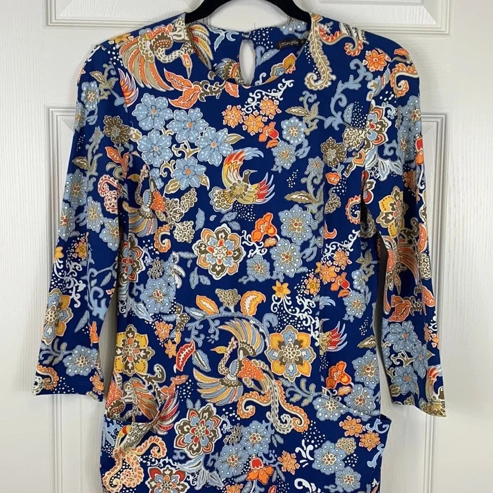 J. McLaughlin Navy Blue Floral Print Dress - Picture 2 of 8